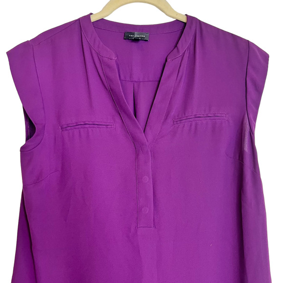 The Limited Womens Chiffon Blouse Small Dark Wine Cap Sleeve Split Neck Sheer - Picture 2 of 6